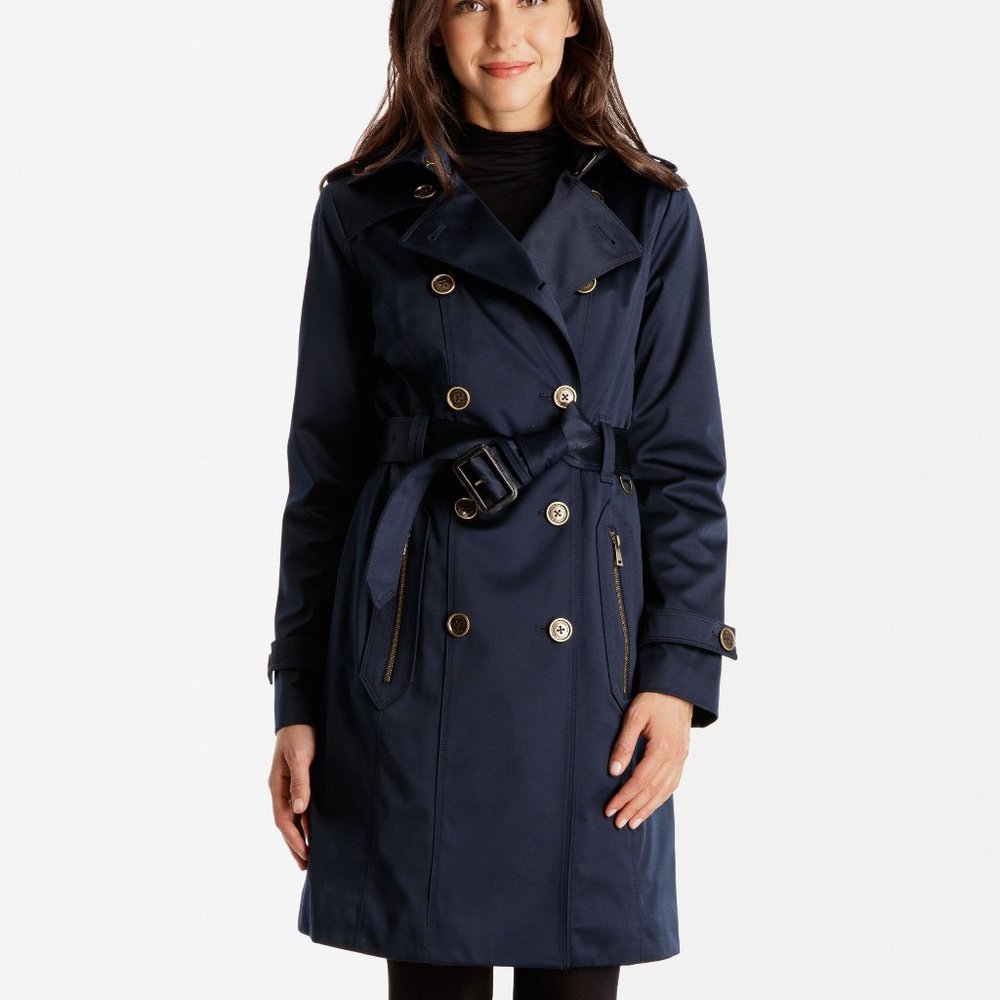 London Fog Heritage Chloe Satin Black Trench Coat